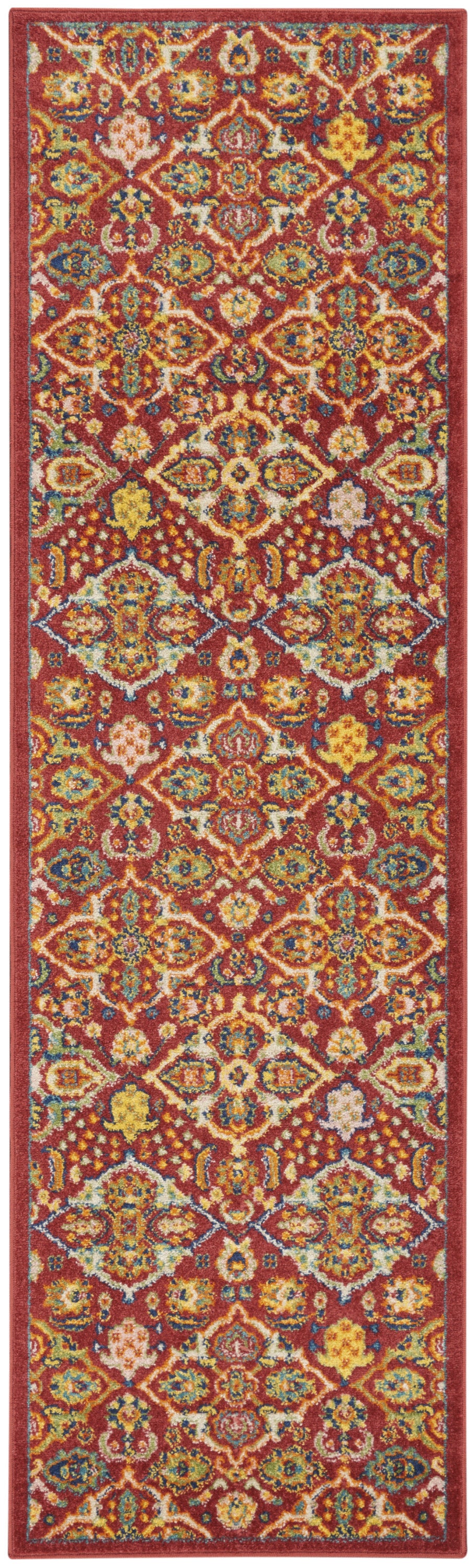 8' Red Floral Power Loom Runner Rug