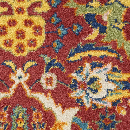 8' Red Floral Power Loom Runner Rug