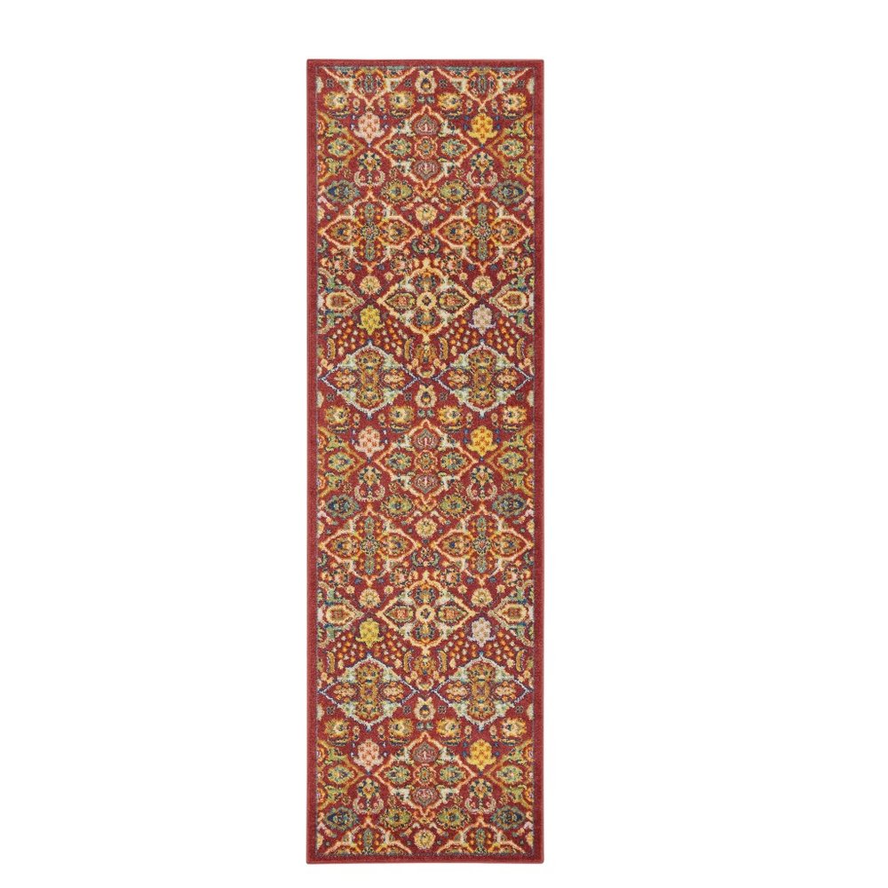 8' Red Floral Power Loom Runner Rug