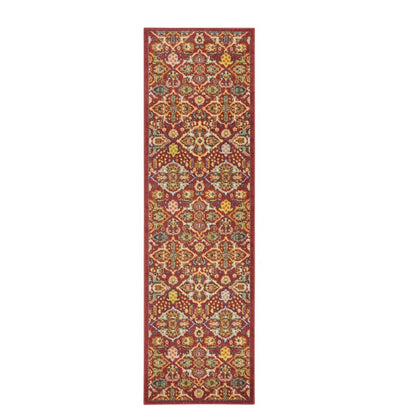 8' Red Floral Power Loom Runner Rug