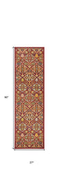 8' Red Floral Power Loom Runner Rug