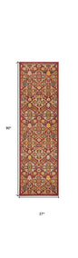 8' Red Floral Power Loom Runner Rug