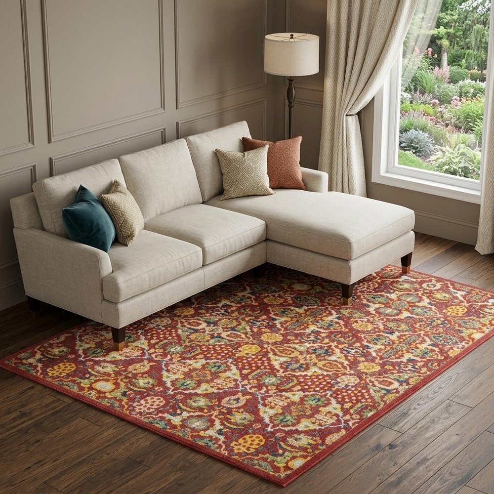 8' X 10' Red Floral Power Loom Area Rug