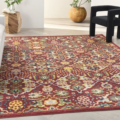 8' X 10' Red Floral Power Loom Area Rug