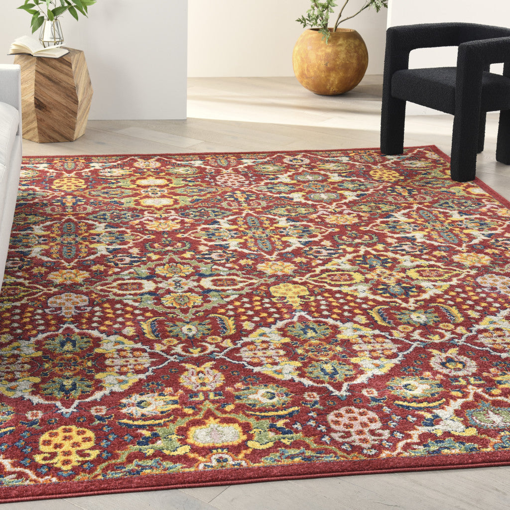 8' X 10' Red Floral Power Loom Area Rug