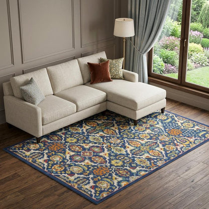 6' X 9' Blue Floral Power Loom Area Rug