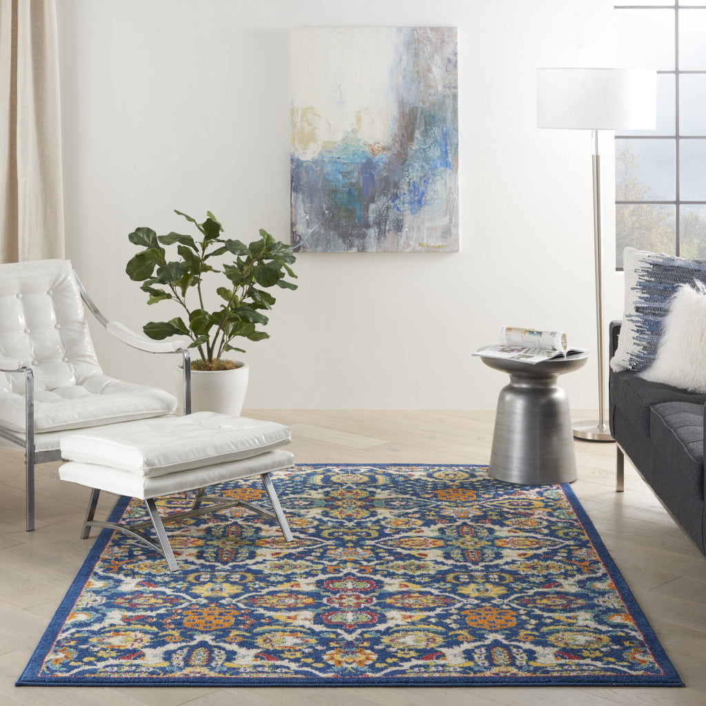 6' X 9' Blue Floral Power Loom Area Rug