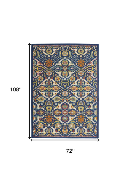 6' X 9' Blue Floral Power Loom Area Rug