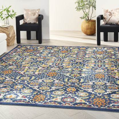 7' X 10' Blue Floral Power Loom Area Rug