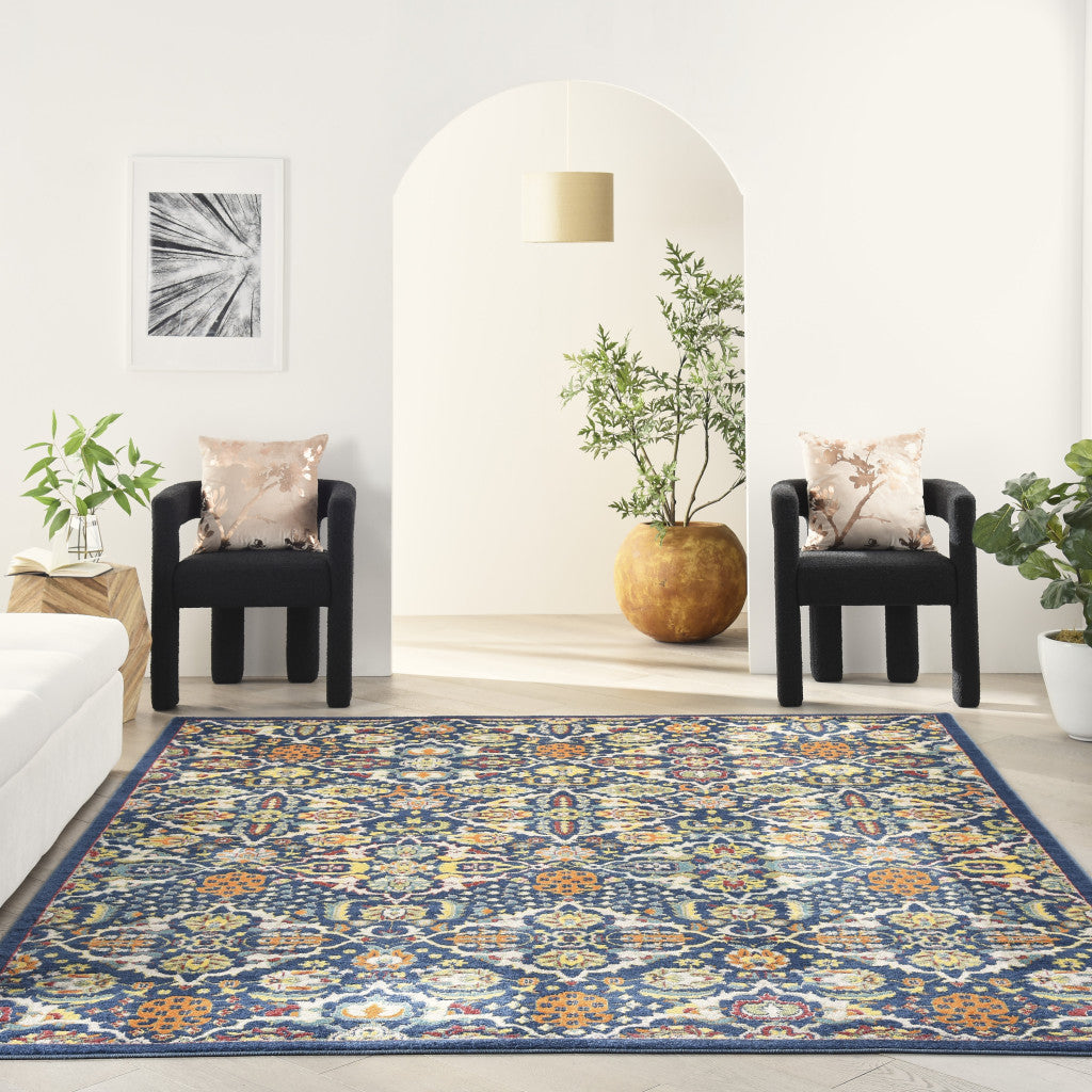 7' X 10' Blue Floral Power Loom Area Rug