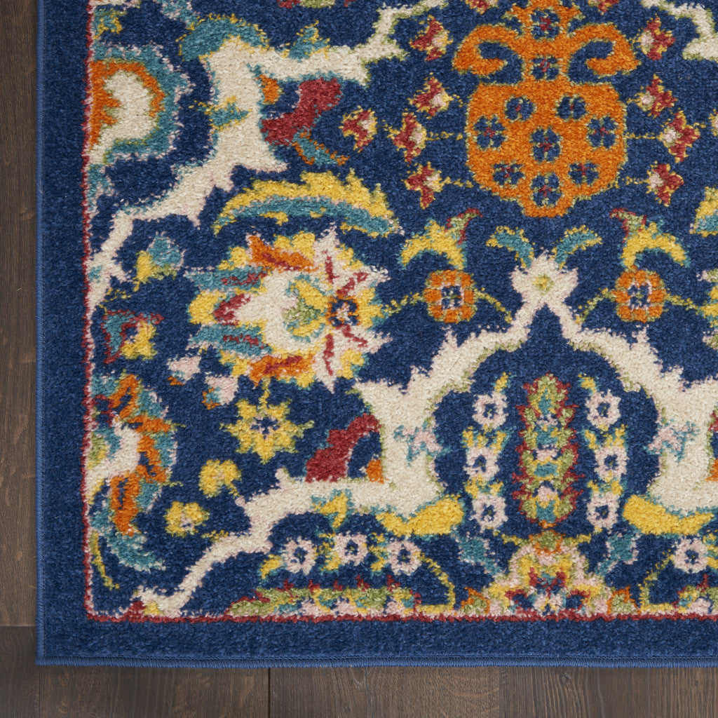 9' X 12' Blue and Yellow Floral Power Loom Area Rug