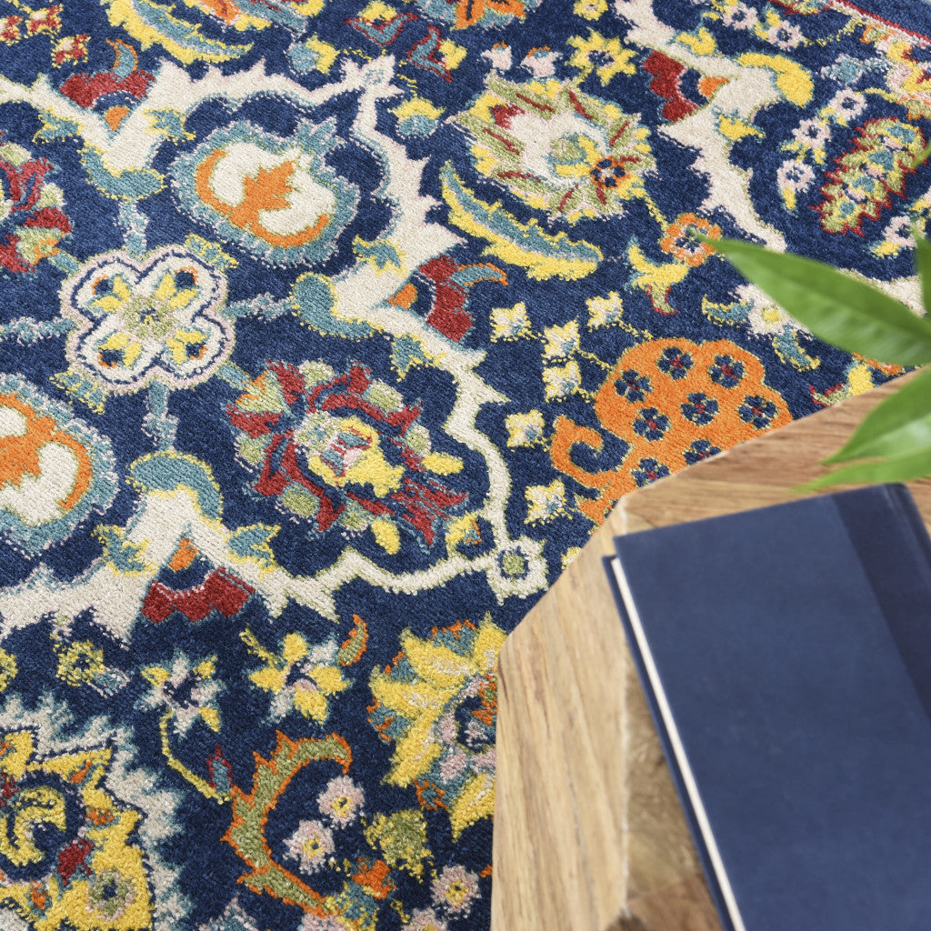 9' X 12' Blue and Yellow Floral Power Loom Area Rug