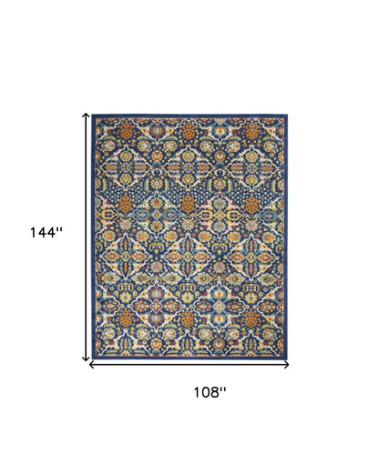 9' X 12' Blue and Yellow Floral Power Loom Area Rug