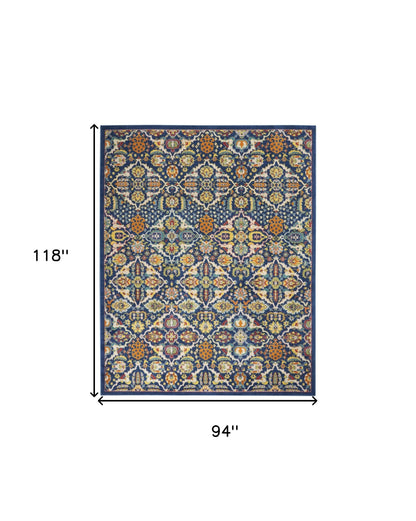 8' X 10' Blue Floral Power Loom Area Rug