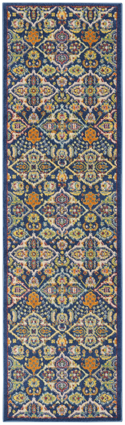 8' Blue Floral Power Loom Runner Rug