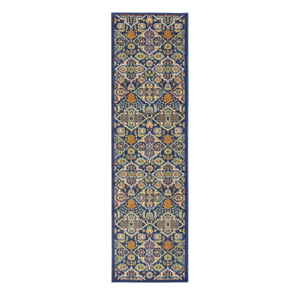 8' Blue Floral Power Loom Runner Rug