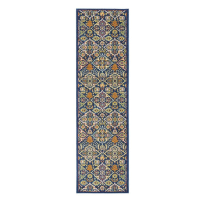 8' Blue Floral Power Loom Runner Rug