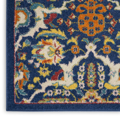 8' Blue Floral Power Loom Runner Rug