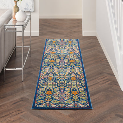 8' Blue Floral Power Loom Runner Rug