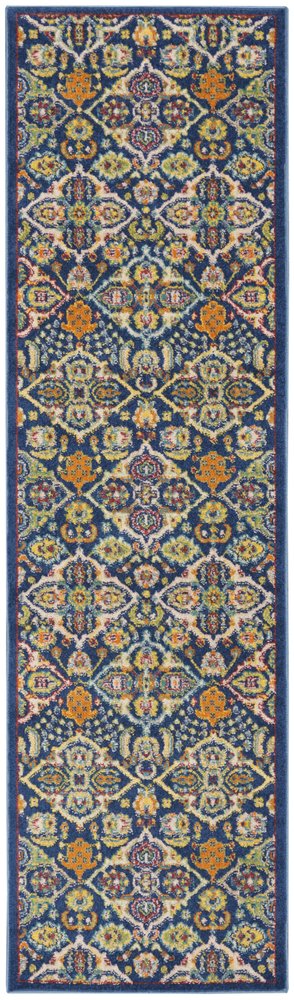 8' Blue Floral Power Loom Runner Rug