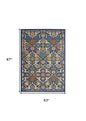 5' X 7' Blue Floral Power Loom Area Rug