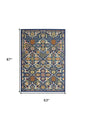 5' X 7' Blue Floral Power Loom Area Rug