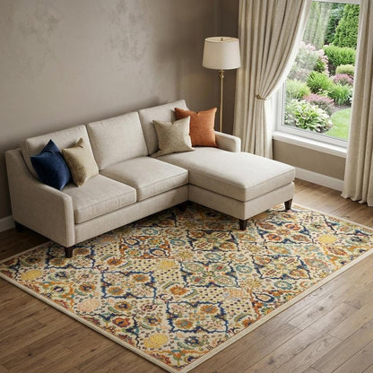 7' X 10' Ivory Floral Power Loom Area Rug
