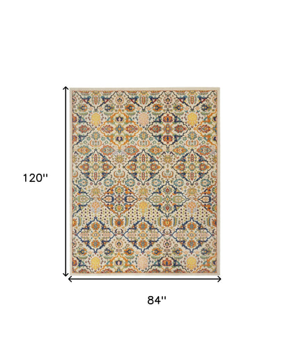 7' X 10' Ivory Floral Power Loom Area Rug