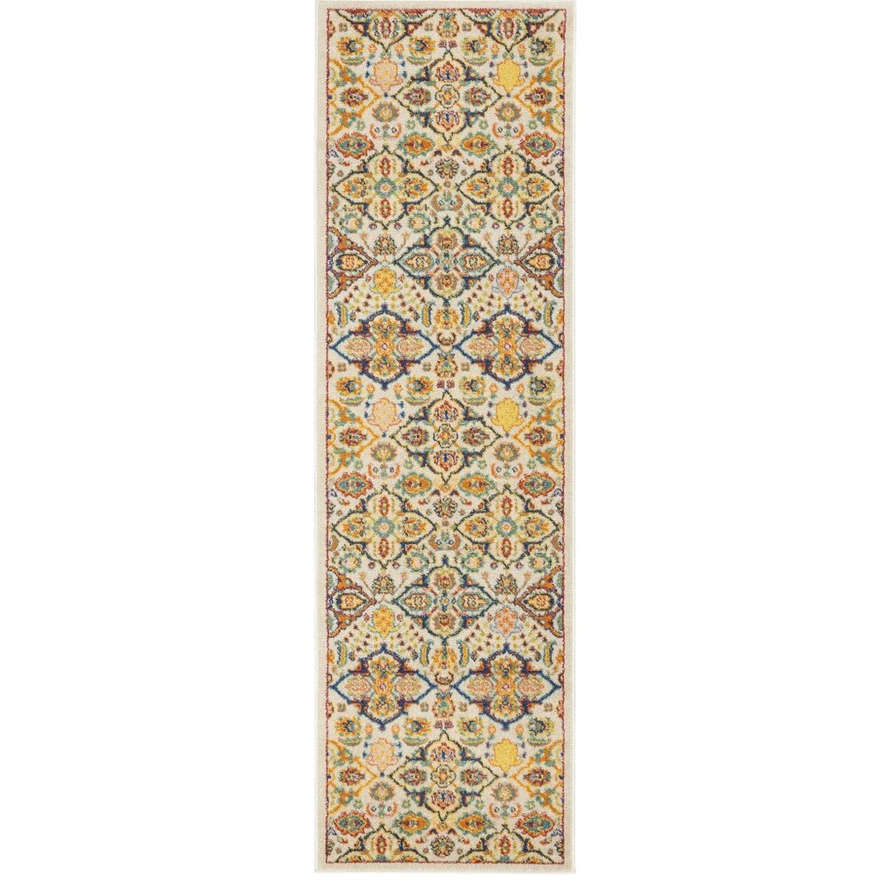 8' Ivory Floral Power Loom Runner Rug