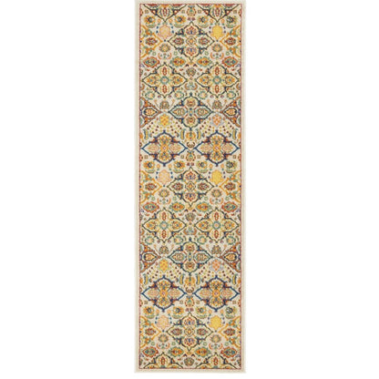 8' Ivory Floral Power Loom Runner Rug