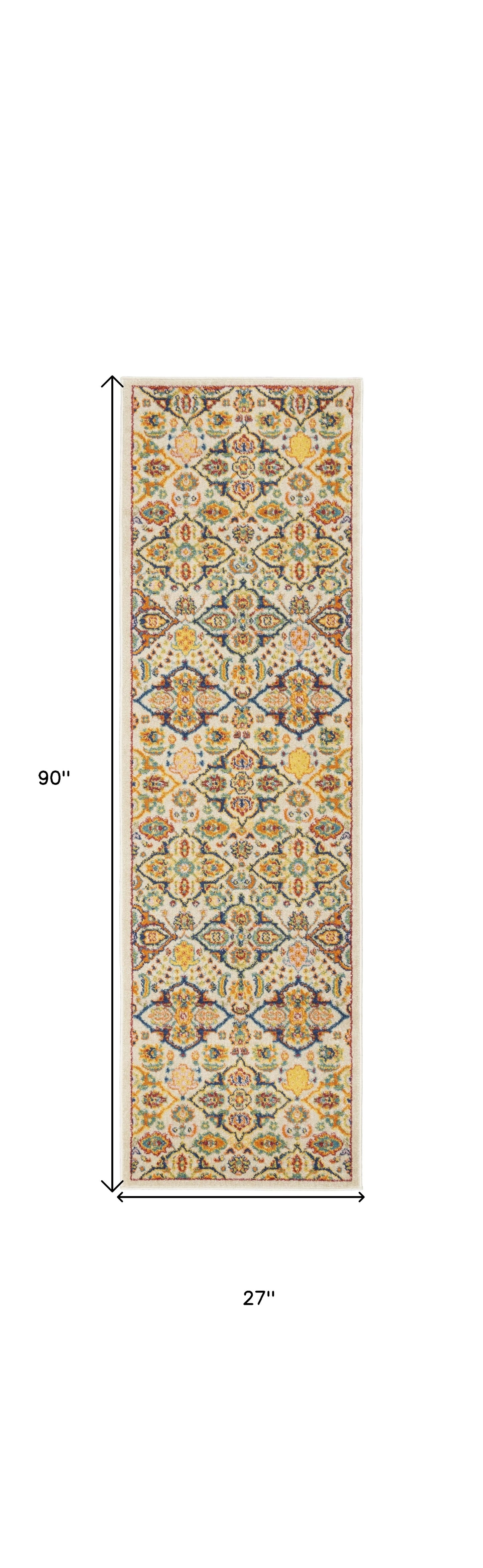 8' Ivory Floral Power Loom Runner Rug