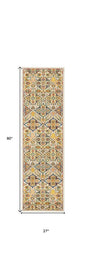 8' Ivory Floral Power Loom Runner Rug