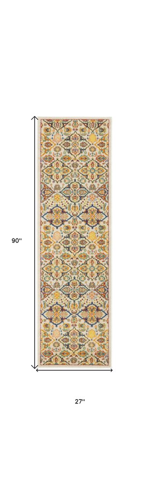 8' Ivory Floral Power Loom Runner Rug