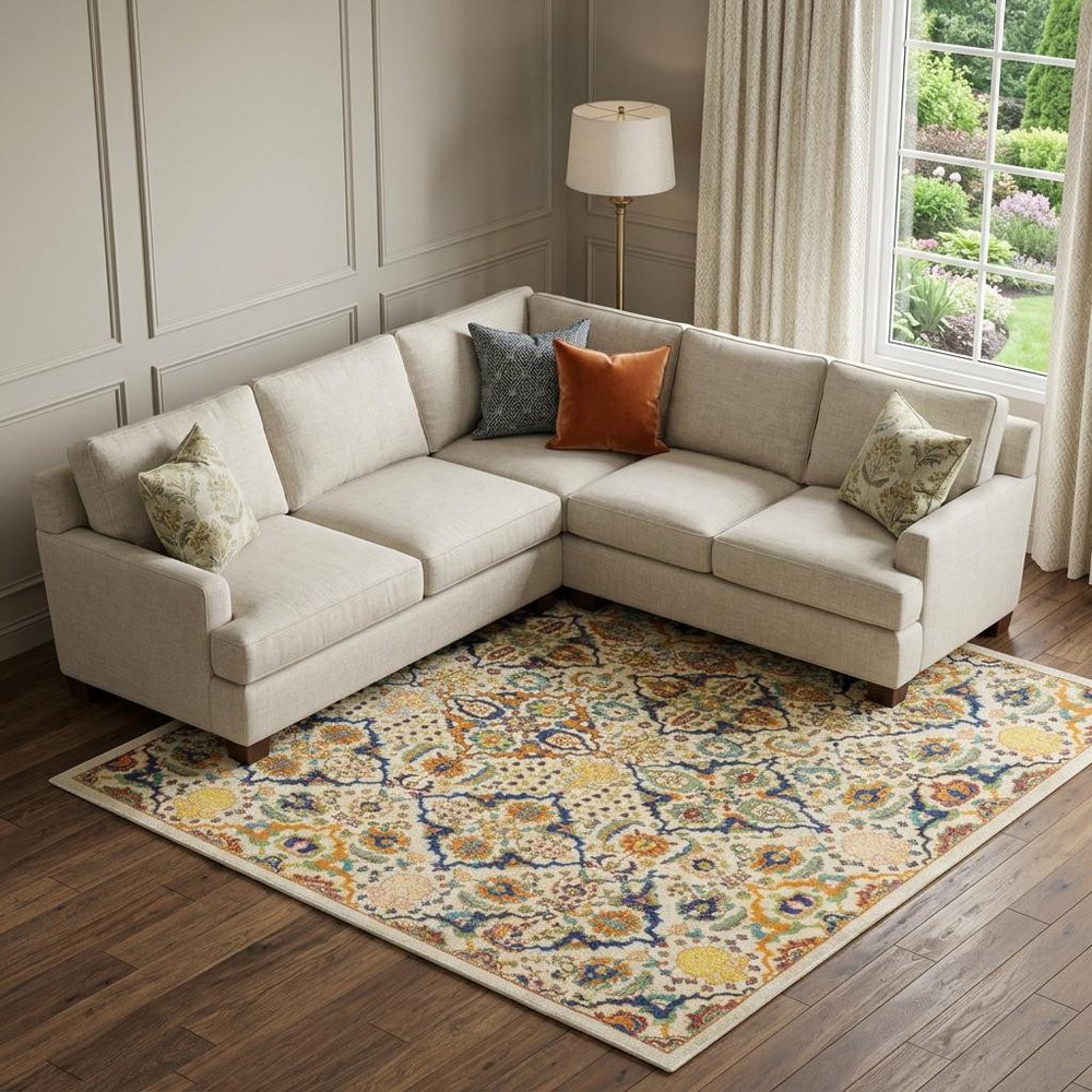 9' X 12' Ivory Floral Power Loom Area Rug