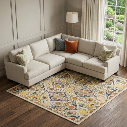 9' X 12' Ivory Floral Power Loom Area Rug