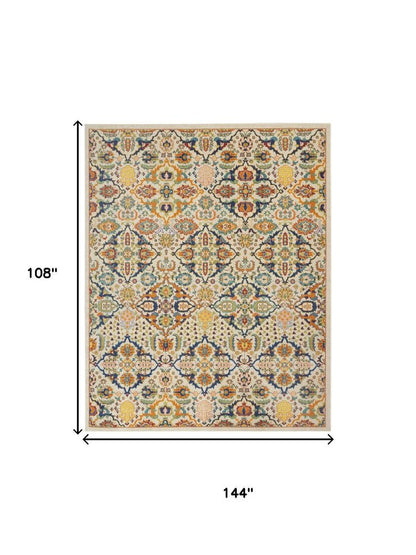 9' X 12' Ivory Floral Power Loom Area Rug