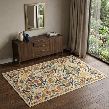 4' X 6' Ivory Floral Power Loom Area Rug