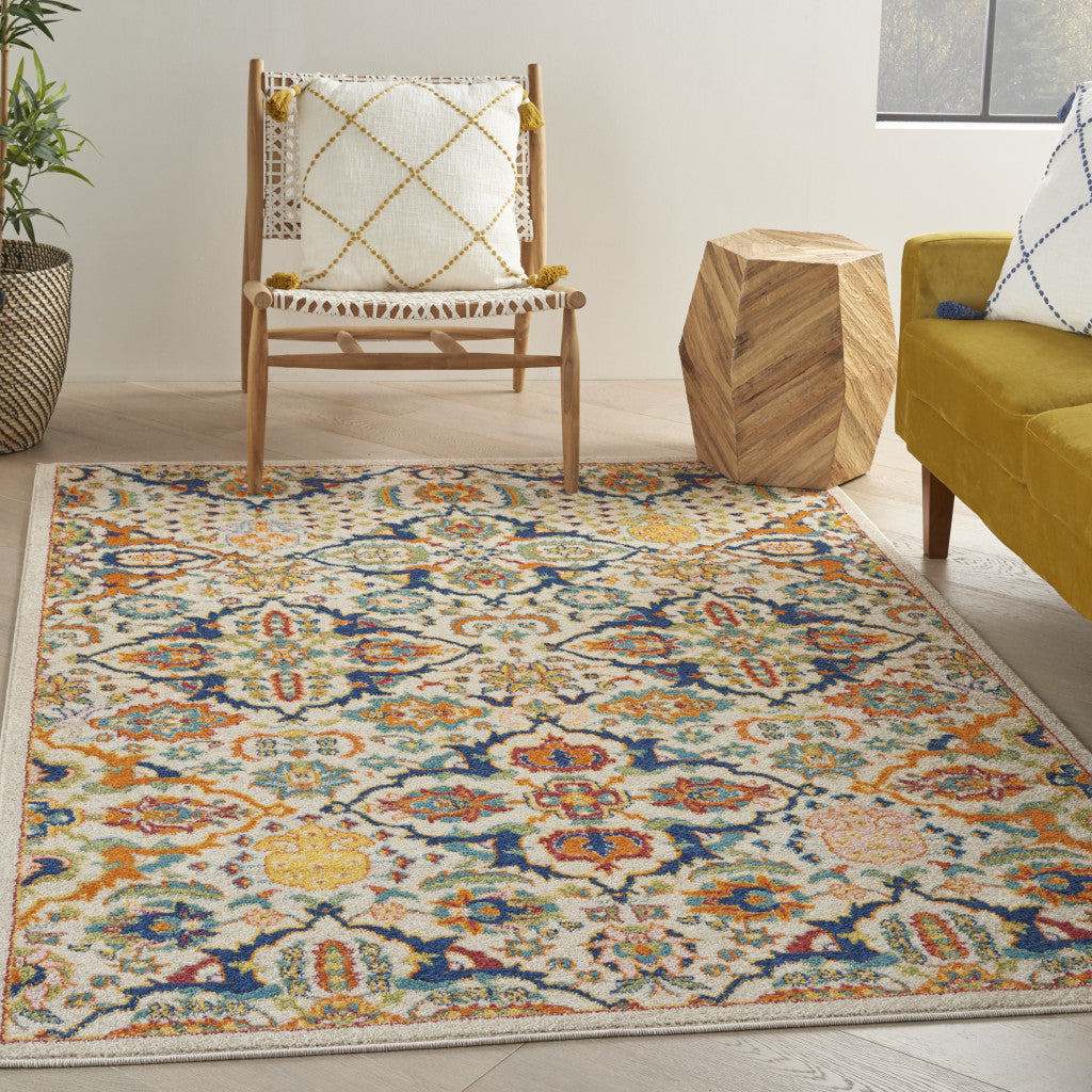 4' X 6' Ivory Floral Power Loom Area Rug