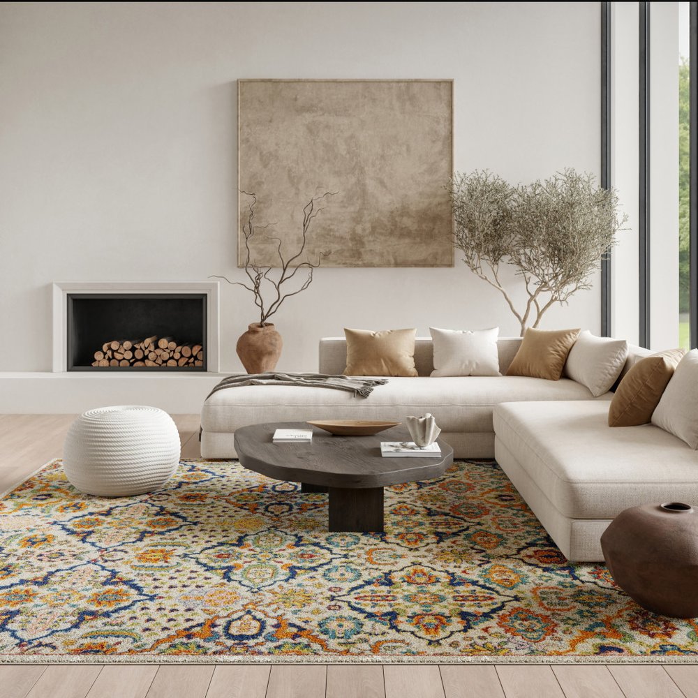 8' X 10' Ivory Floral Power Loom Area Rug