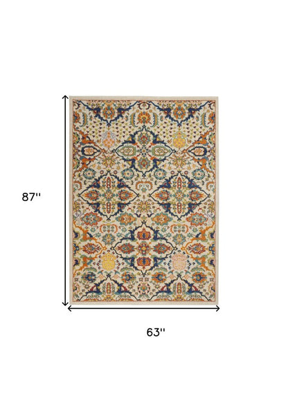 5' X 7' Ivory Floral Power Loom Area Rug