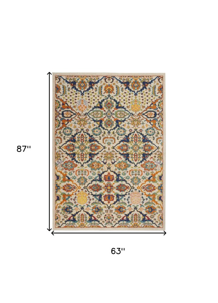 5' X 7' Ivory Floral Power Loom Area Rug