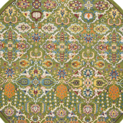 8' Green Round Floral Power Loom Area Rug