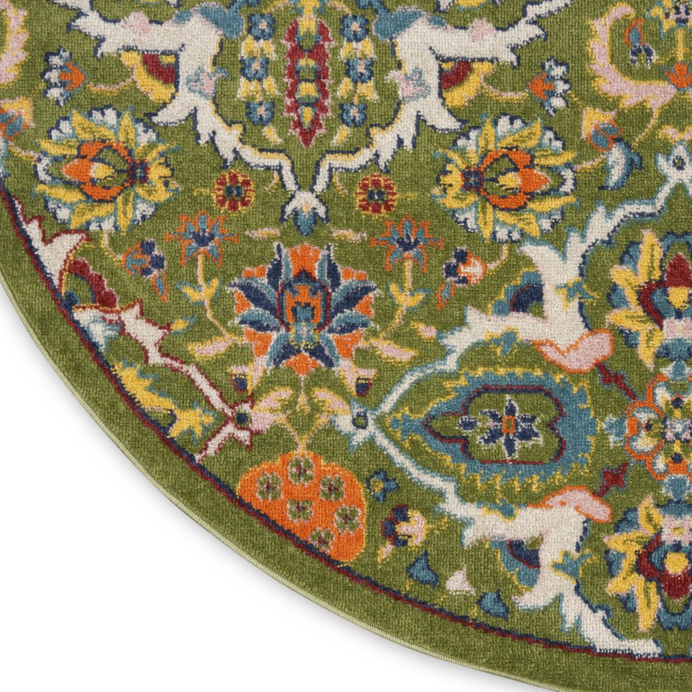 8' Green Round Floral Power Loom Area Rug