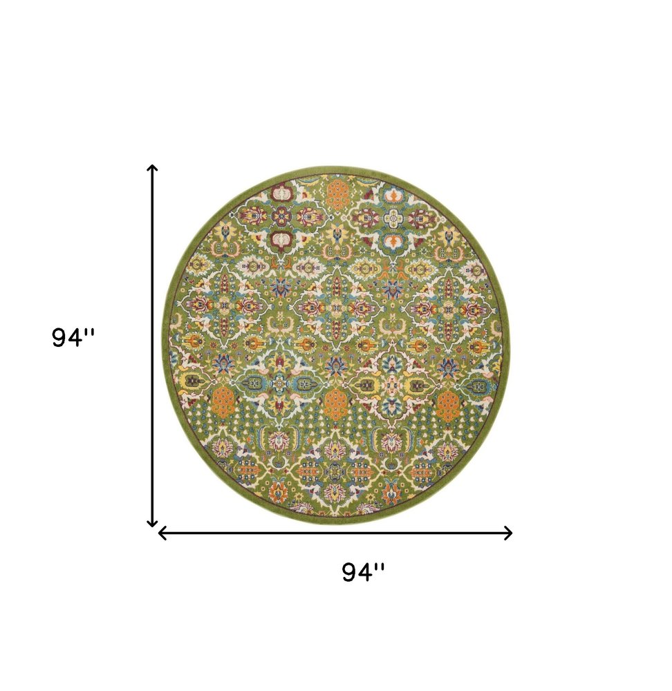 8' Green Round Floral Power Loom Area Rug