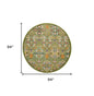 8' Green Round Floral Power Loom Area Rug