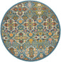 8' Blue Round Floral Power Loom Area Rug