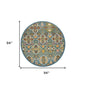 8' Blue Round Floral Power Loom Area Rug