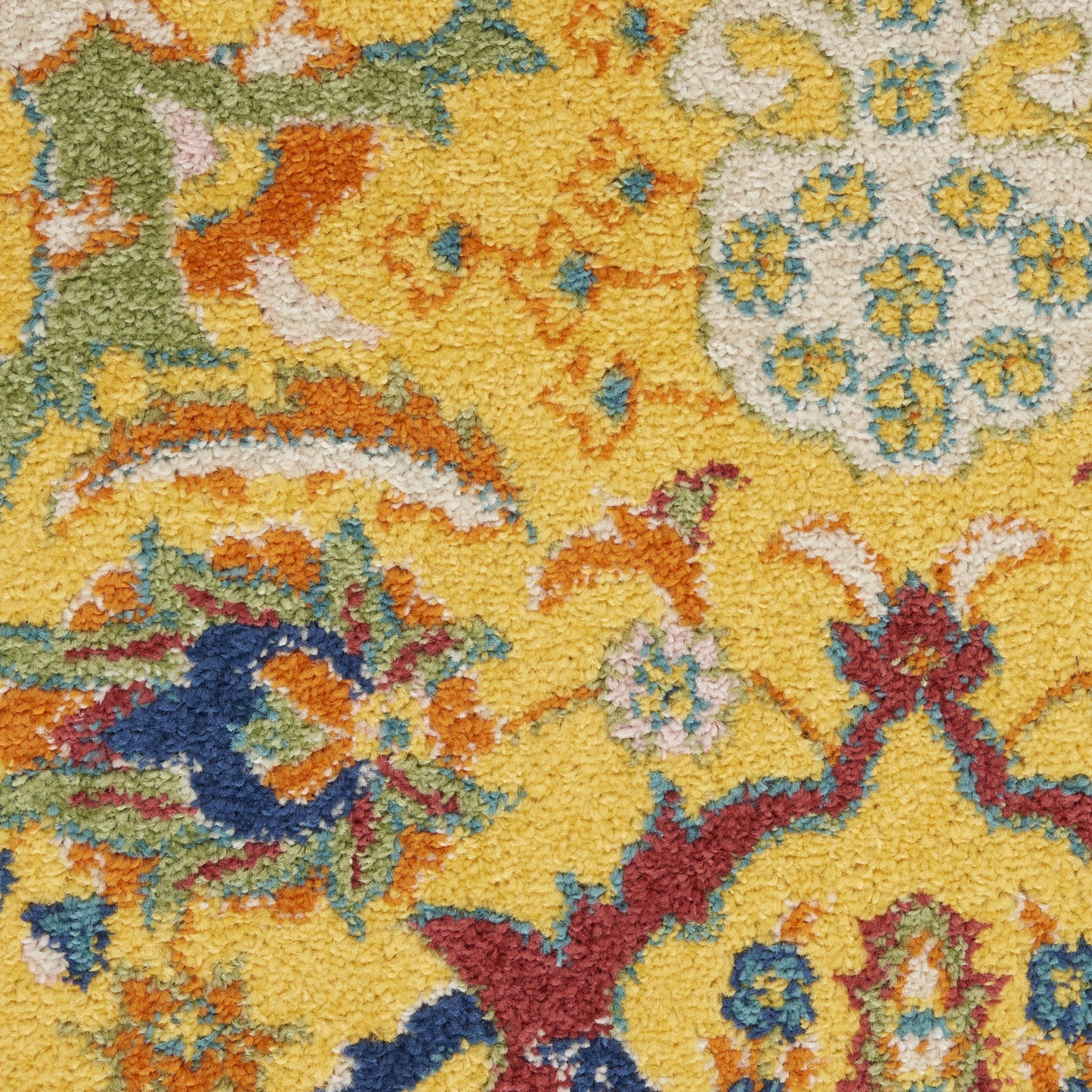 8' Yellow Round Floral Power Loom Area Rug