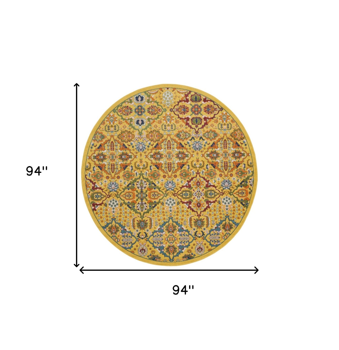 8' Yellow Round Floral Power Loom Area Rug