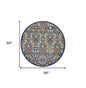 8' Blue Round Floral Power Loom Area Rug